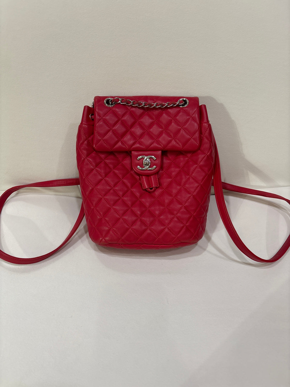 chanel backpack red pre-owen