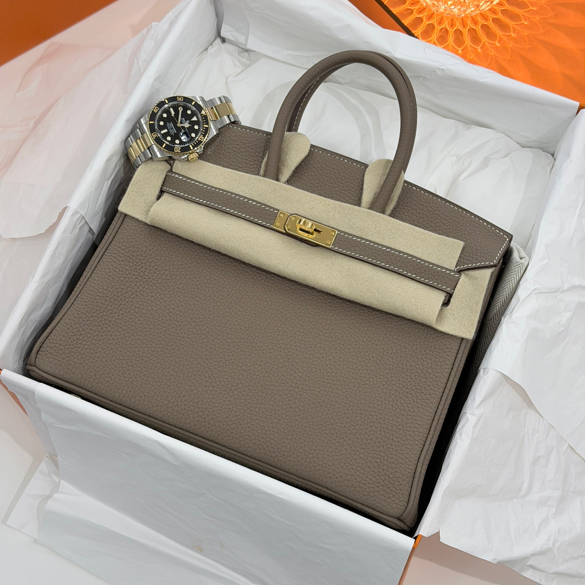 Birkin 25 Etoupe Ghw D Pre-Owned