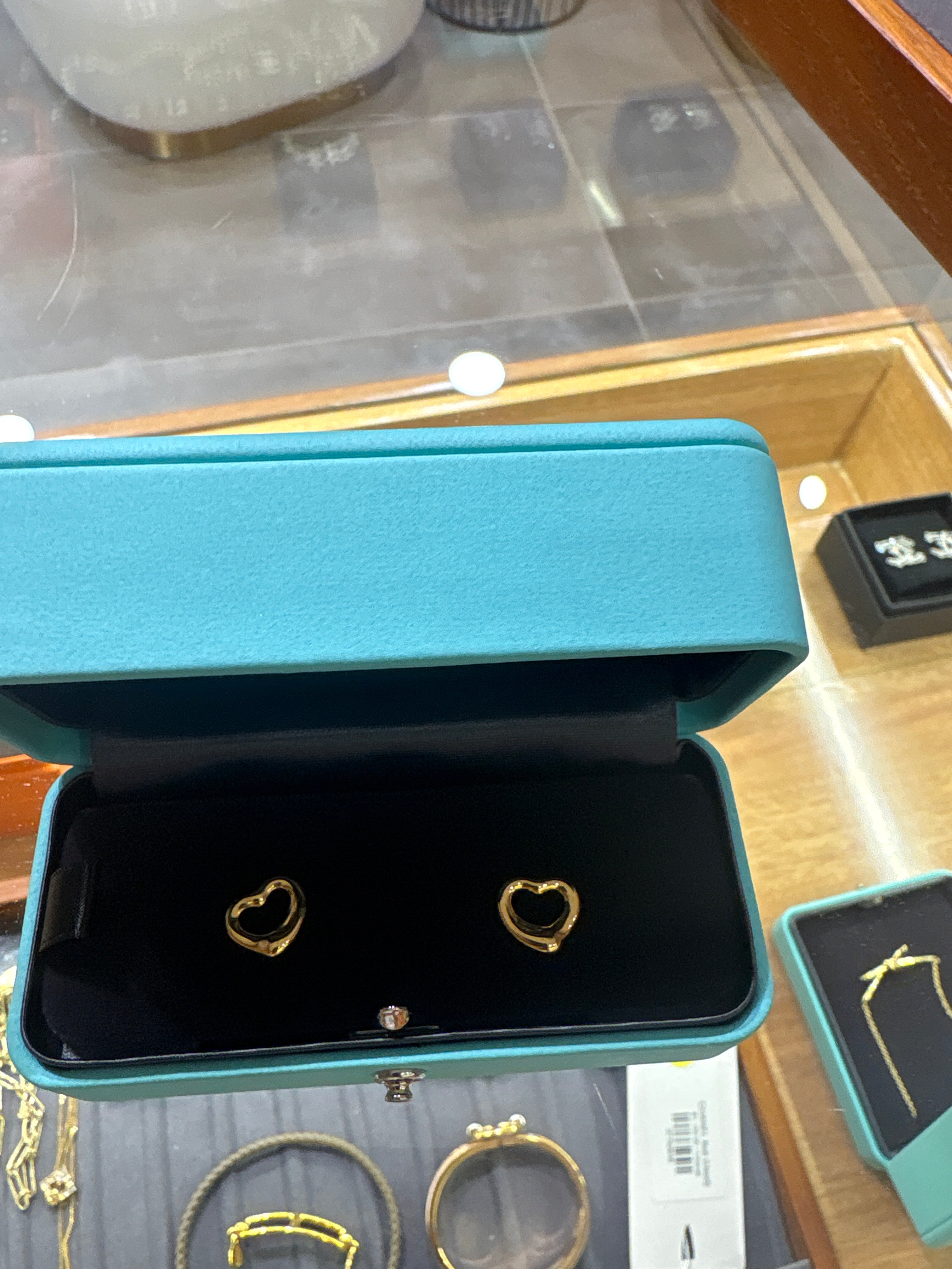Tiffany Open Heart Stud Earrings YG 11mm NEW