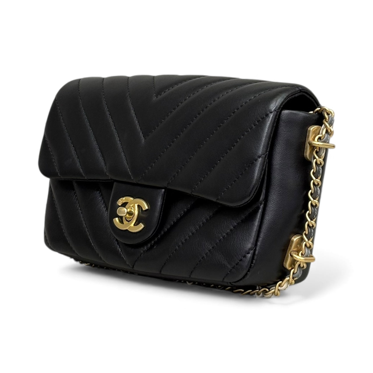 Chanel Classic Flap Small Chevron Quilted Chain Around Small Rectangular Flap Black