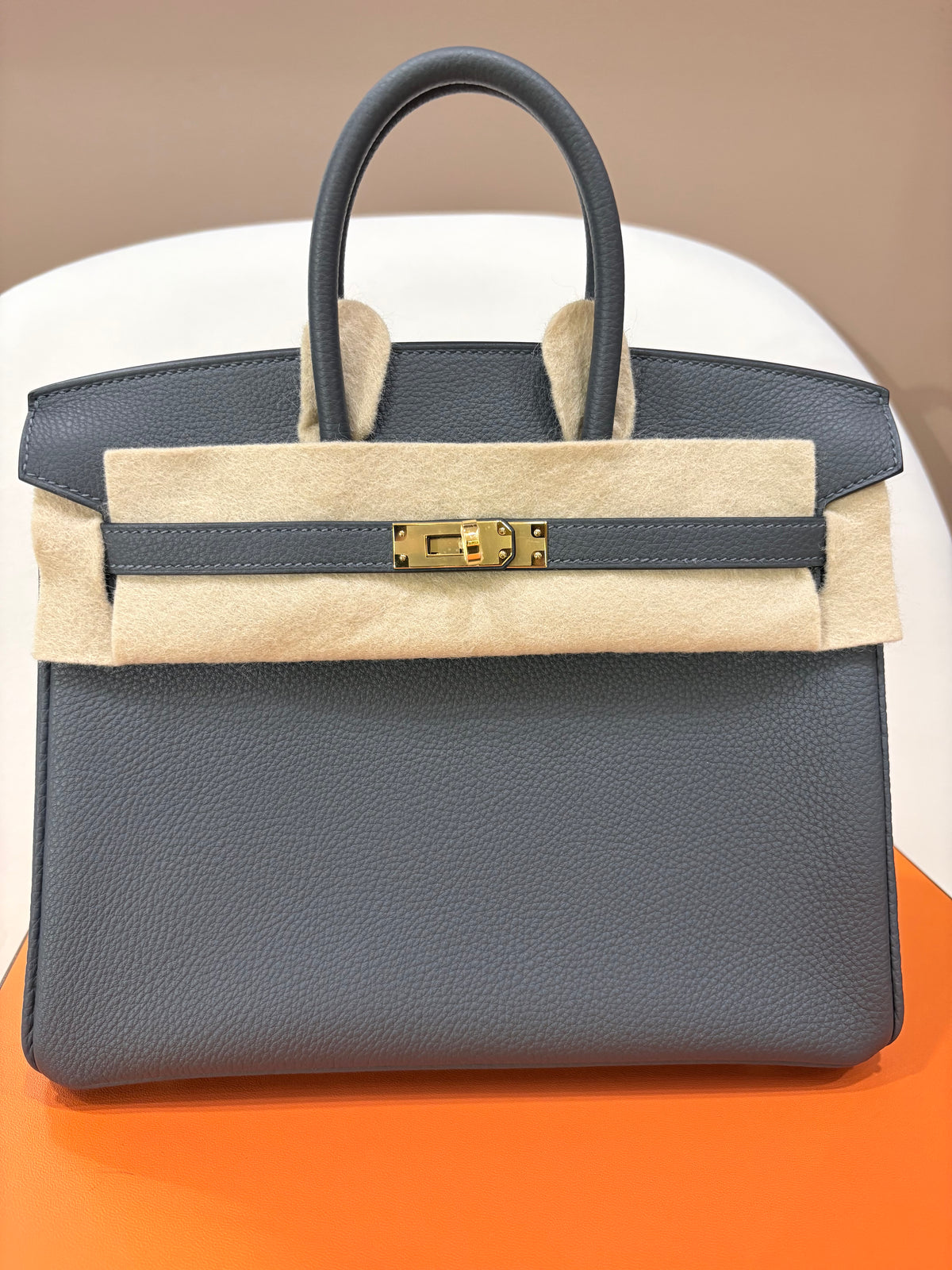 HERMES Birkin 25 Togo GHW Gris Misty Stamp G New