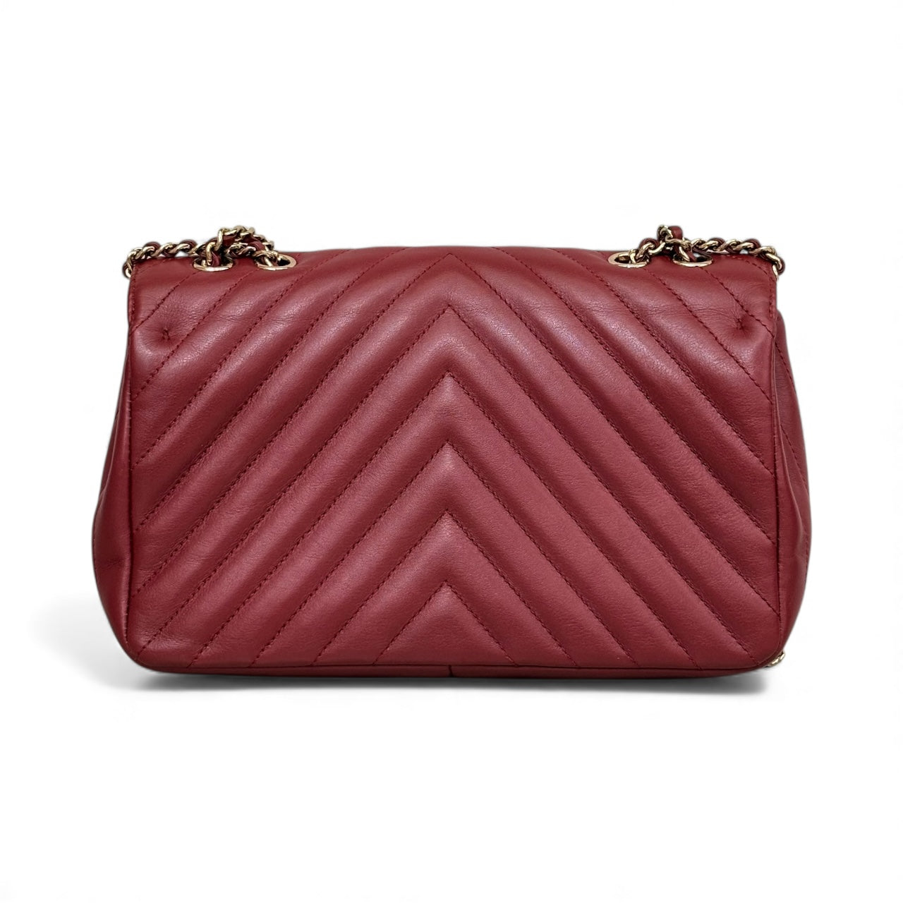 Chanel Maroon Chevron Quilted Calfskin GHW Pre-Owned