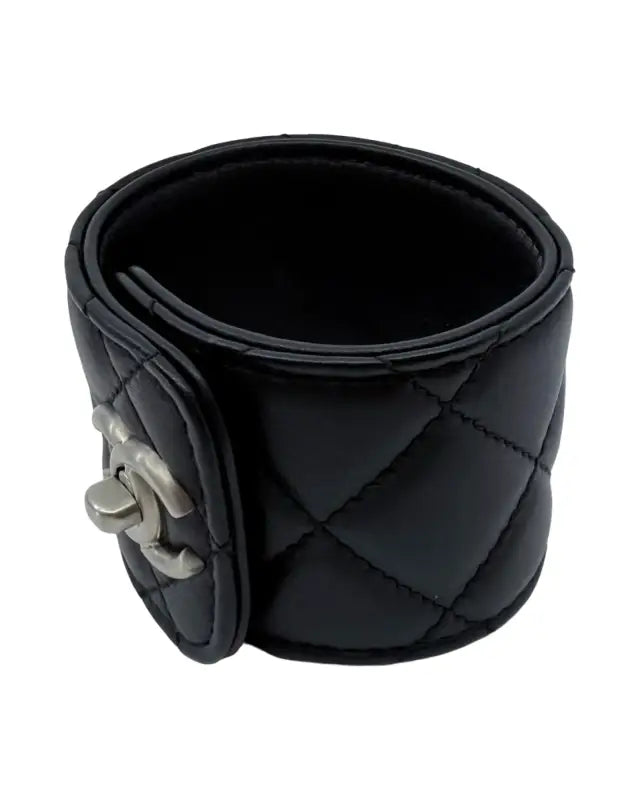Chanel Black Leather Cuff – Silver Turn-Lock Closure (Pre-Owned Mint)