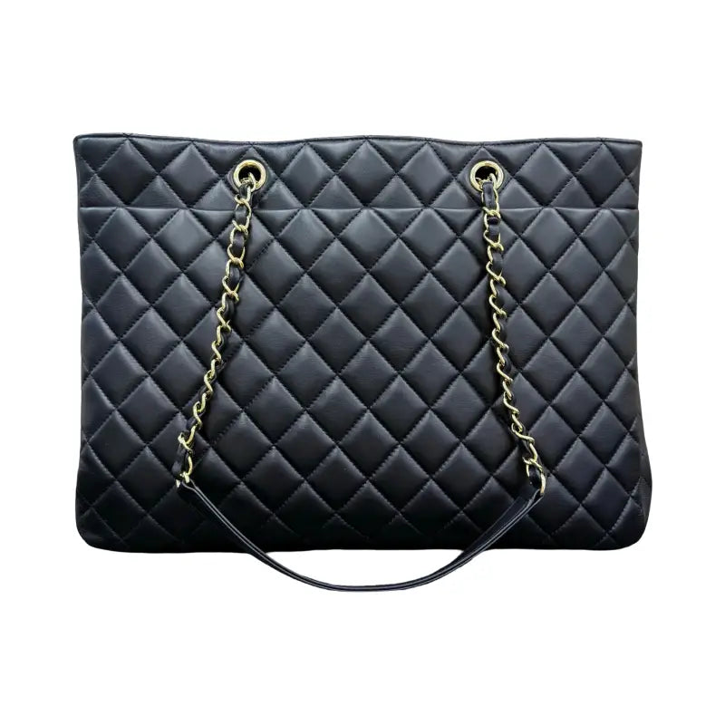 Chanel Large Shopping Tote | Smooth Calfskin Quilted Leather | Black | PRE-OWNED EXCELLENT