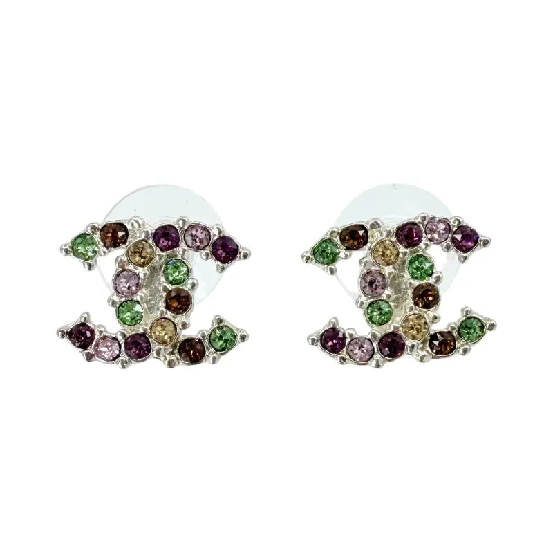 Chanel CC Earrings | Multicolor Crystals | Iconic Logo Design | PRE-OWNED MINT