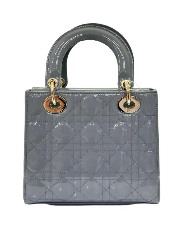 Dior Small Lady Dior Bag – Grey Patent Leather Gold Hardware (Pre-Owned Very Good Full Set)