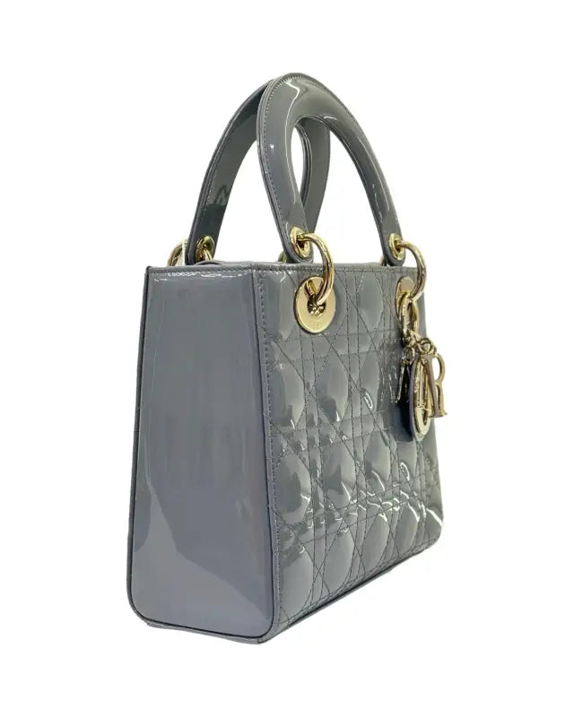 Dior Small Lady Dior Bag – Grey Patent Leather Gold Hardware (Pre-Owned Very Good Full Set)