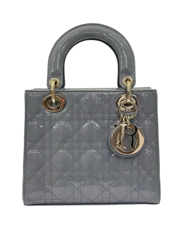 Dior Small Lady Dior Bag – Grey Patent Leather Gold Hardware (Pre-Owned Very Good Full Set)