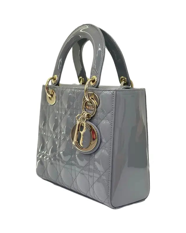 Dior Small Lady Dior Bag – Grey Patent Leather Gold Hardware (Pre-Owned Very Good Full Set)