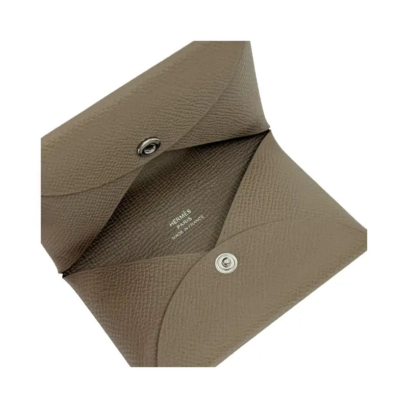 Hermès Calvi Card Holder | Etoupe Epsom Leather | Palladium Snap | NEW