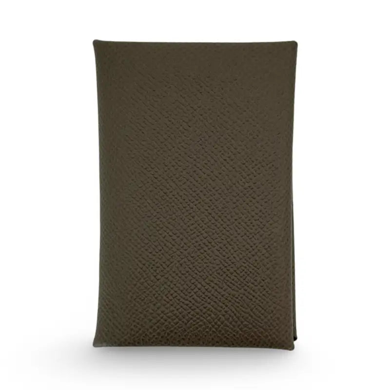 Hermès Calvi Card Holder | Etoupe Epsom Leather | Palladium Snap | NEW