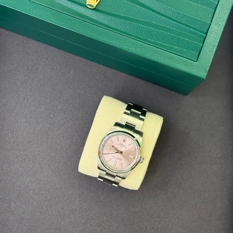 Rolex Oyster Perpetual 34mm Pink Dial Stainless Steel Pre-owned Watch