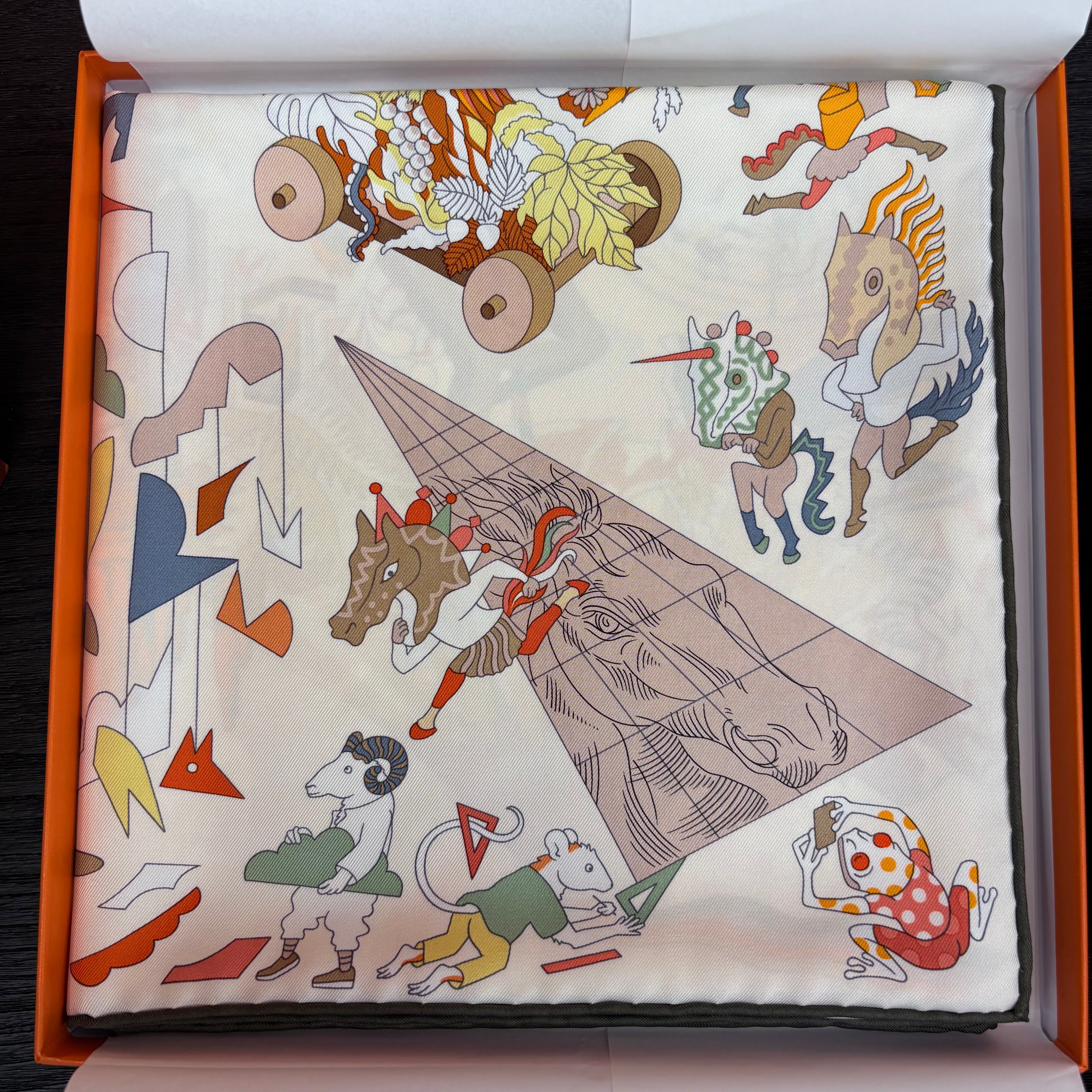 HERMÈS Academia Hippica Scarf 90 Beige | New