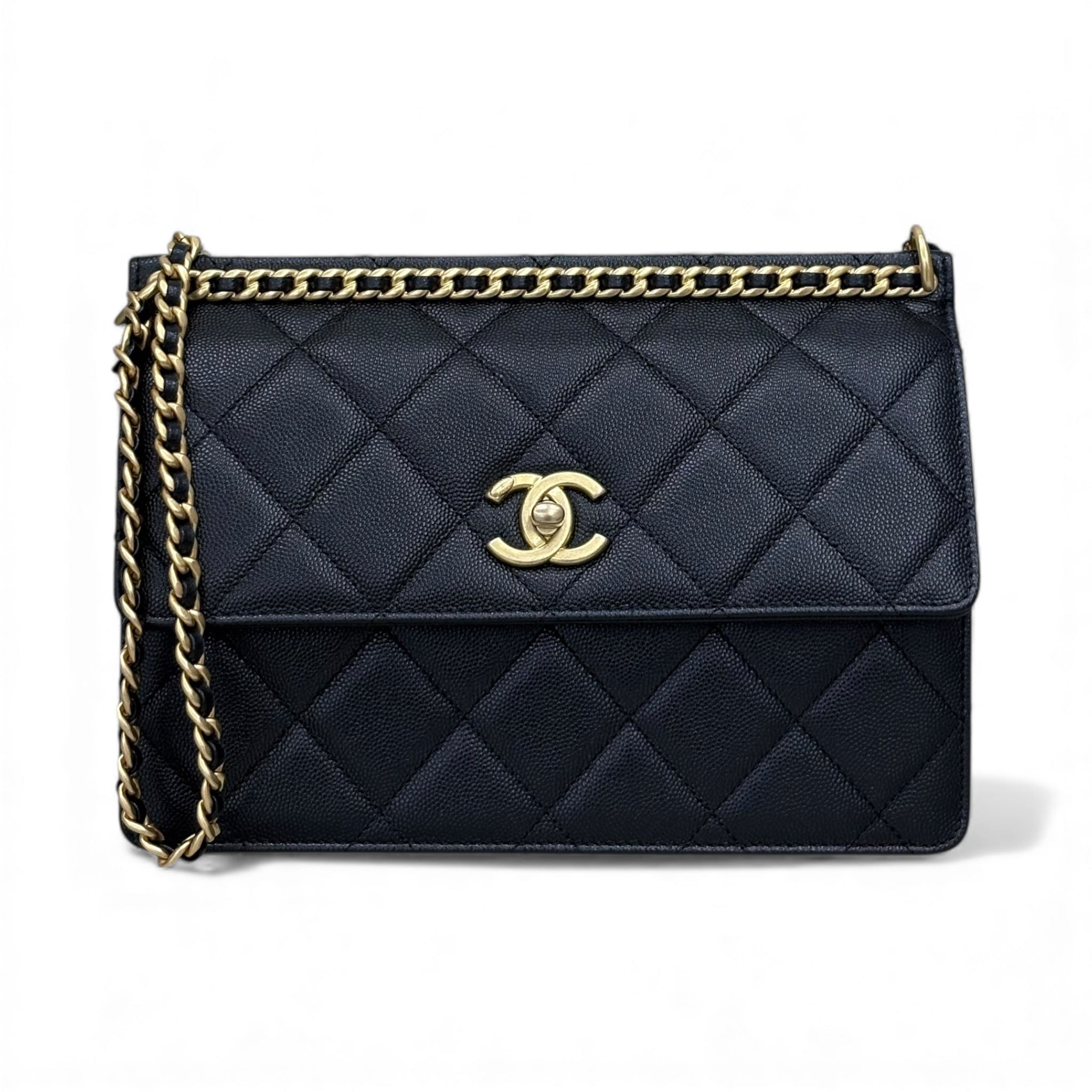 CHANEL Caviar Quilted Chain Frame Flap Black