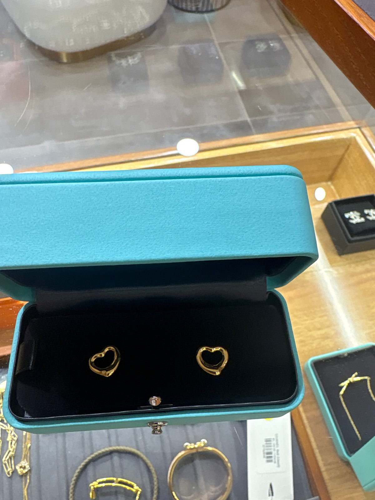 Tiffany Open Heart Stud Earrings YG 11mm NEW