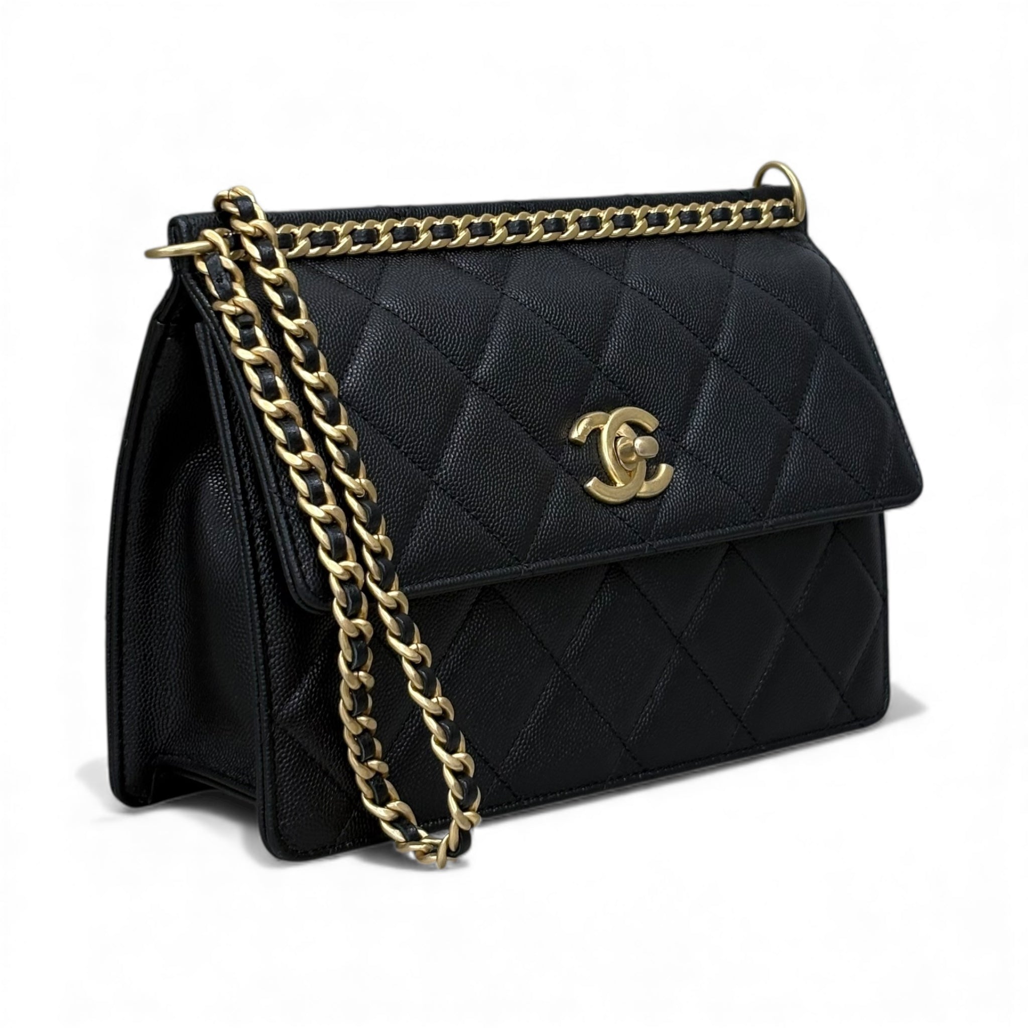 CHANEL Caviar Quilted Chain Frame Flap Black
