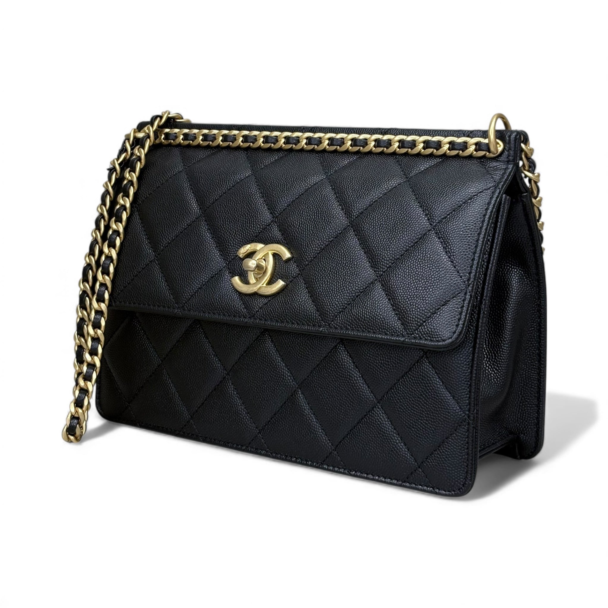 CHANEL Caviar Quilted Chain Frame Flap Black