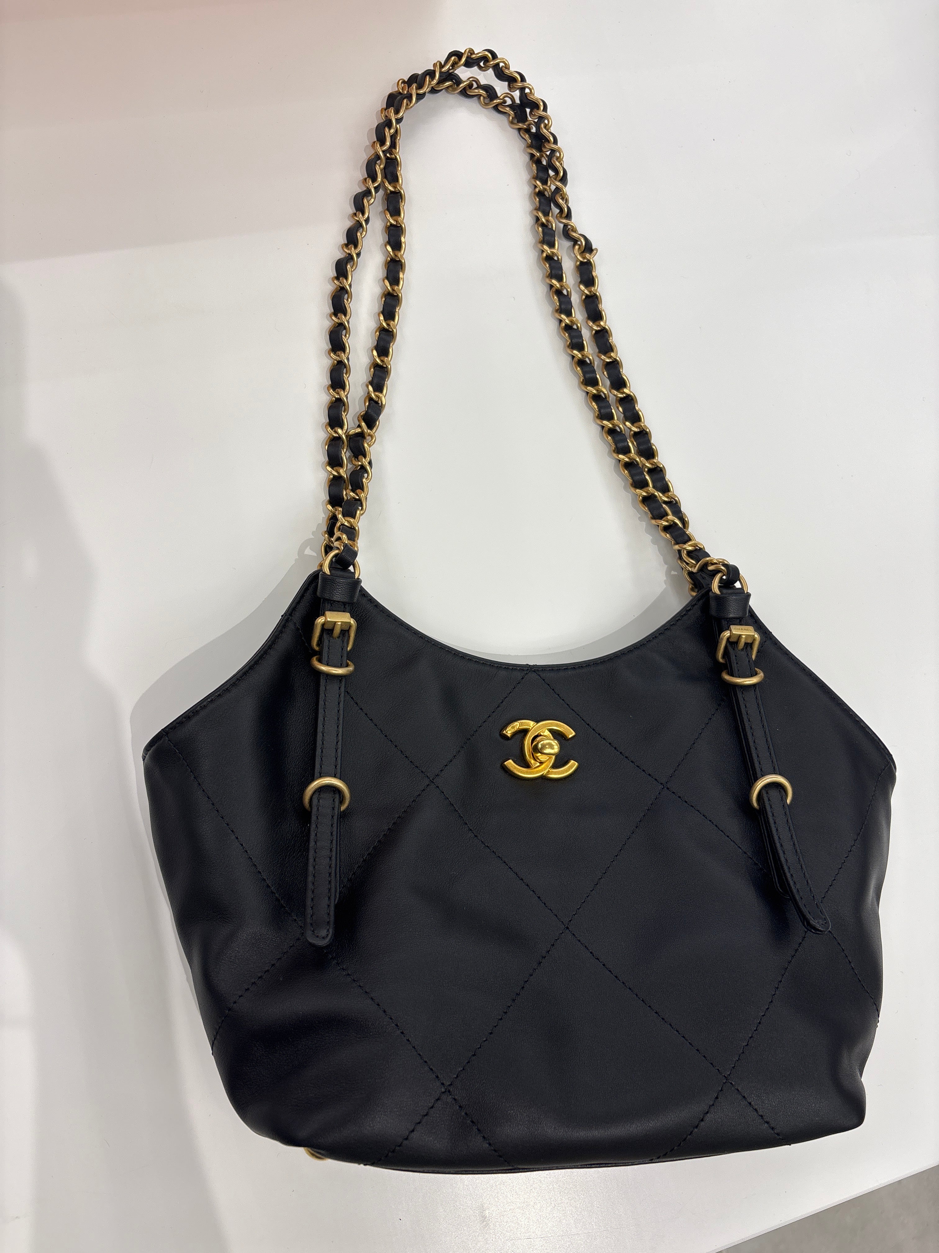 CHANEL Calfskin Quilted Small Shopping Bag Black