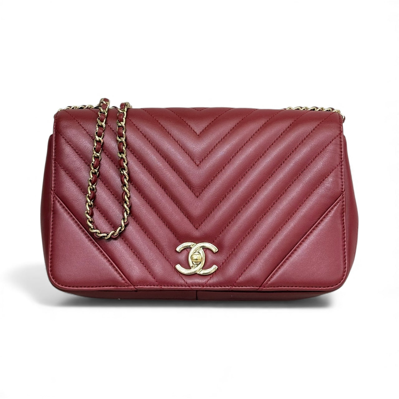 Chanel Maroon Chevron Quilted Calfskin GHW Pre-Owned