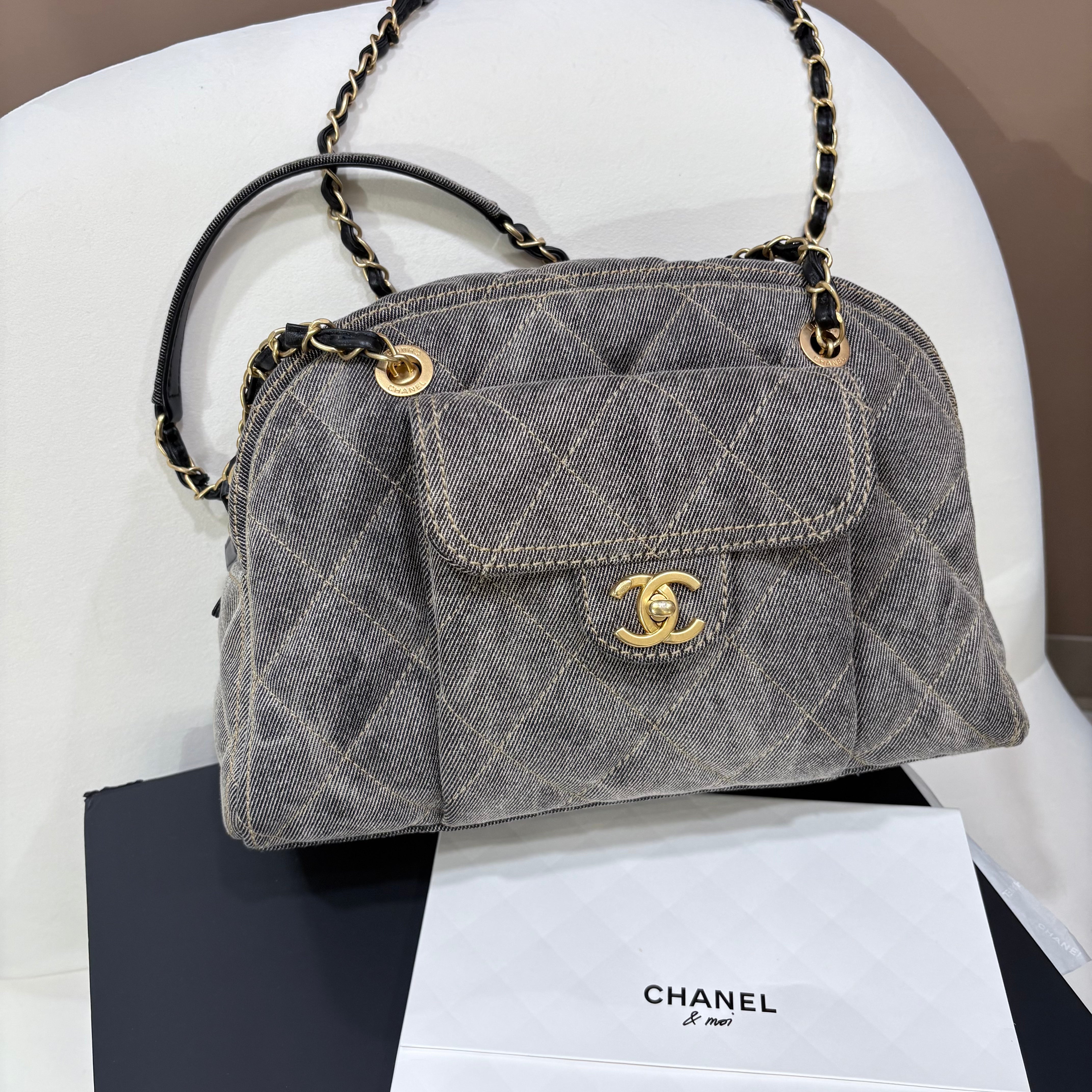 CHANEL Small Bowling Bag Denim 24A