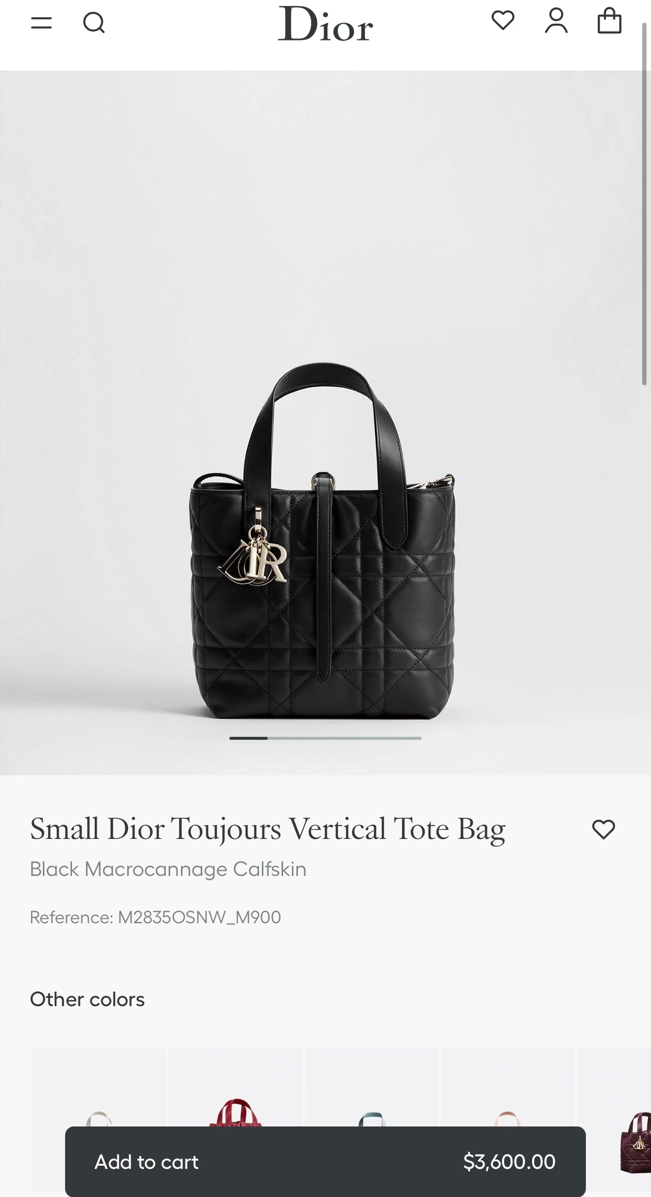 Small Dior Toujours Vertical Tote Bag Black GHW New