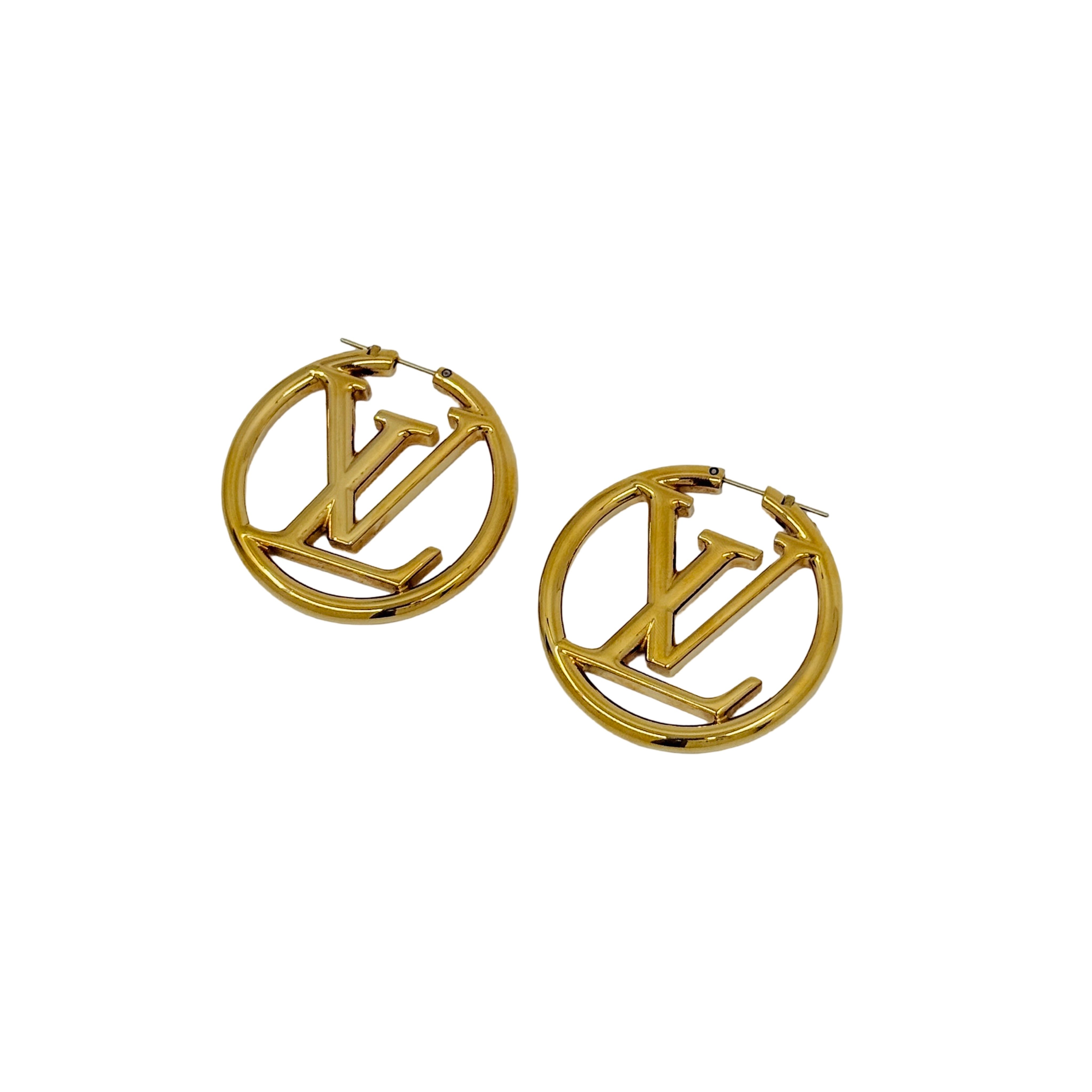 Louis Vuitton Louise Hoop GM Earrings | Gold Tone | Pre-Owned