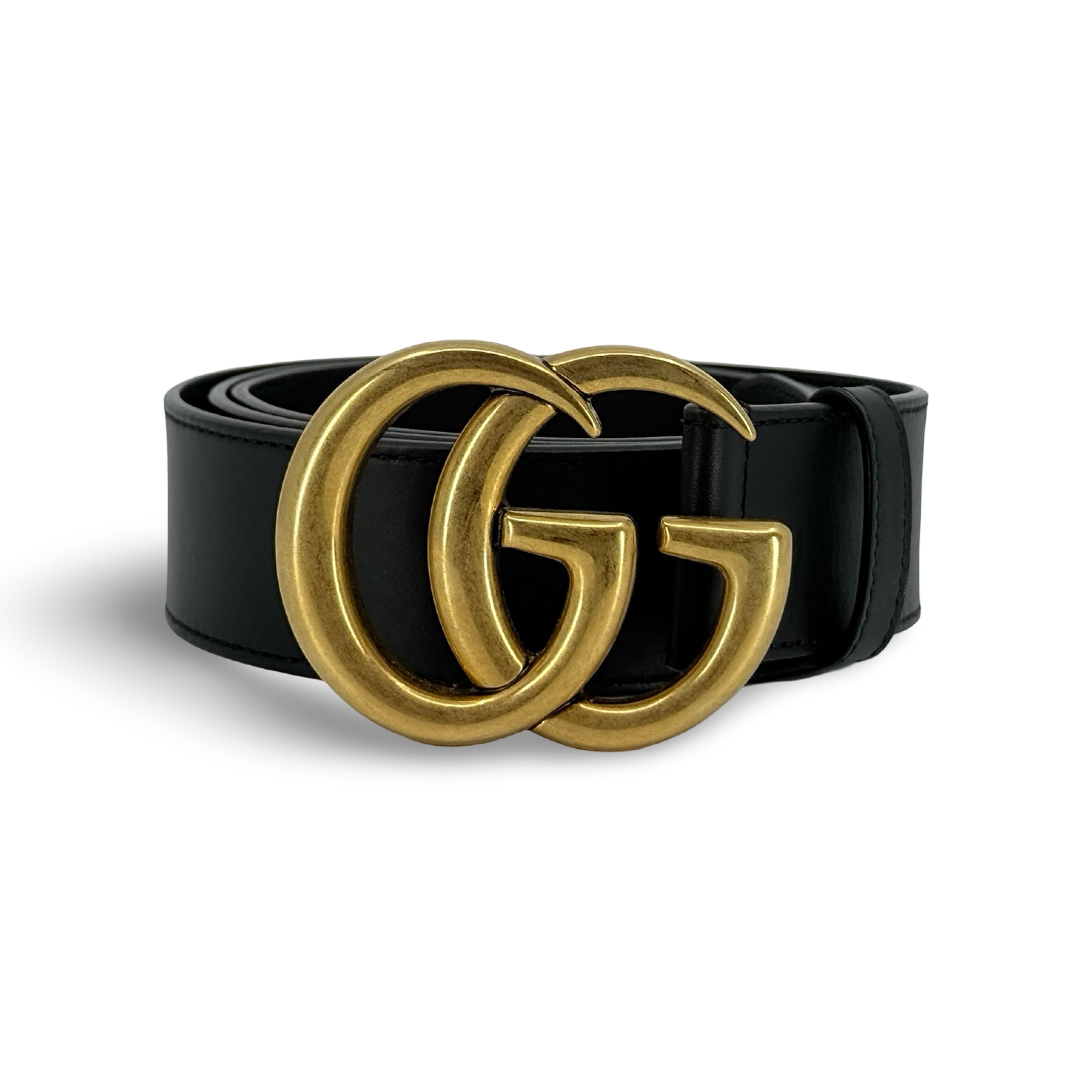 Gucci Belt | Black Leather with Gold Buckle | Pre-Owned