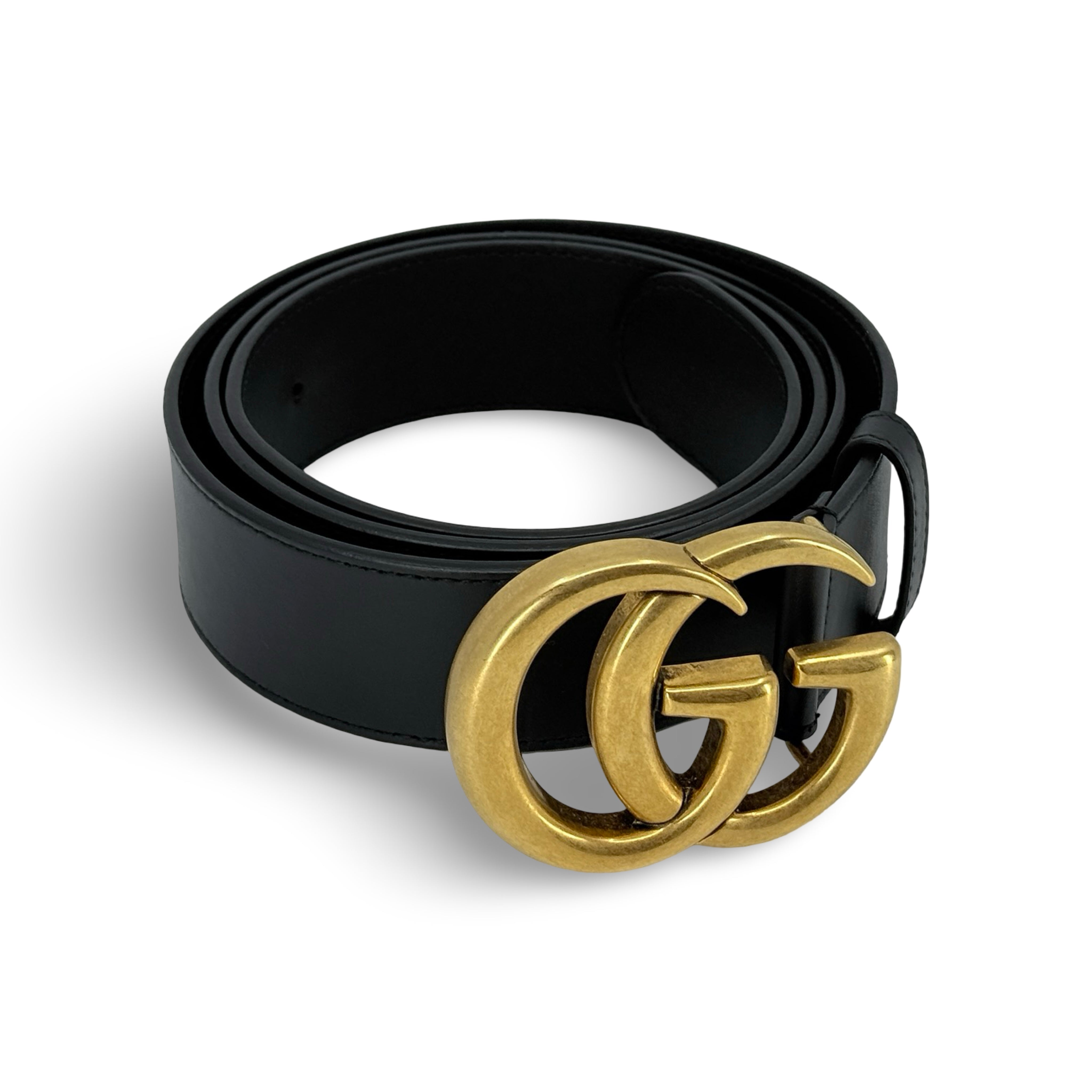 Gucci Belt | Black Leather with Gold Buckle | Pre-Owned