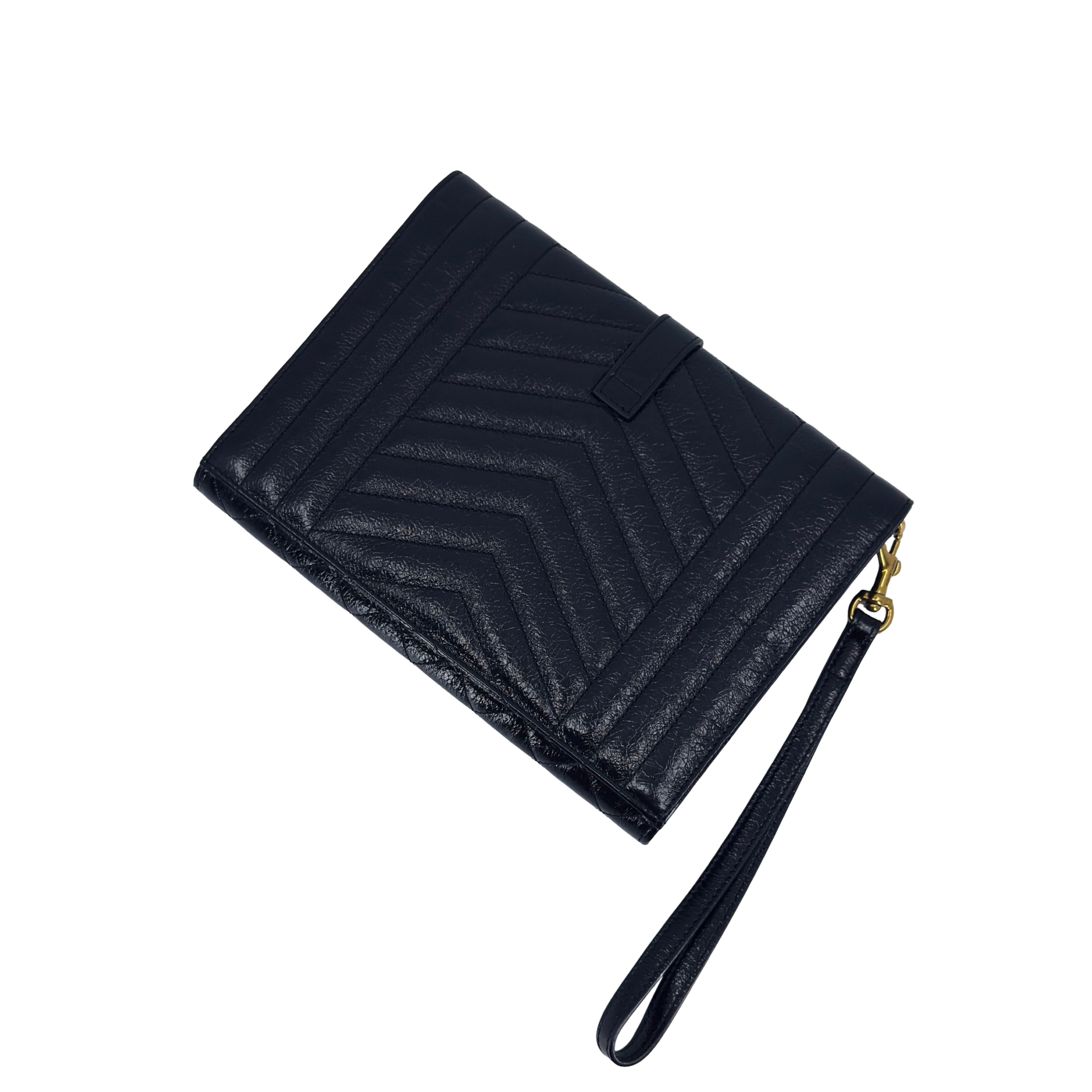 Saint Laurent Clutch | Shiny Calfskin Leather | Gold Hardware | Pre-Owned