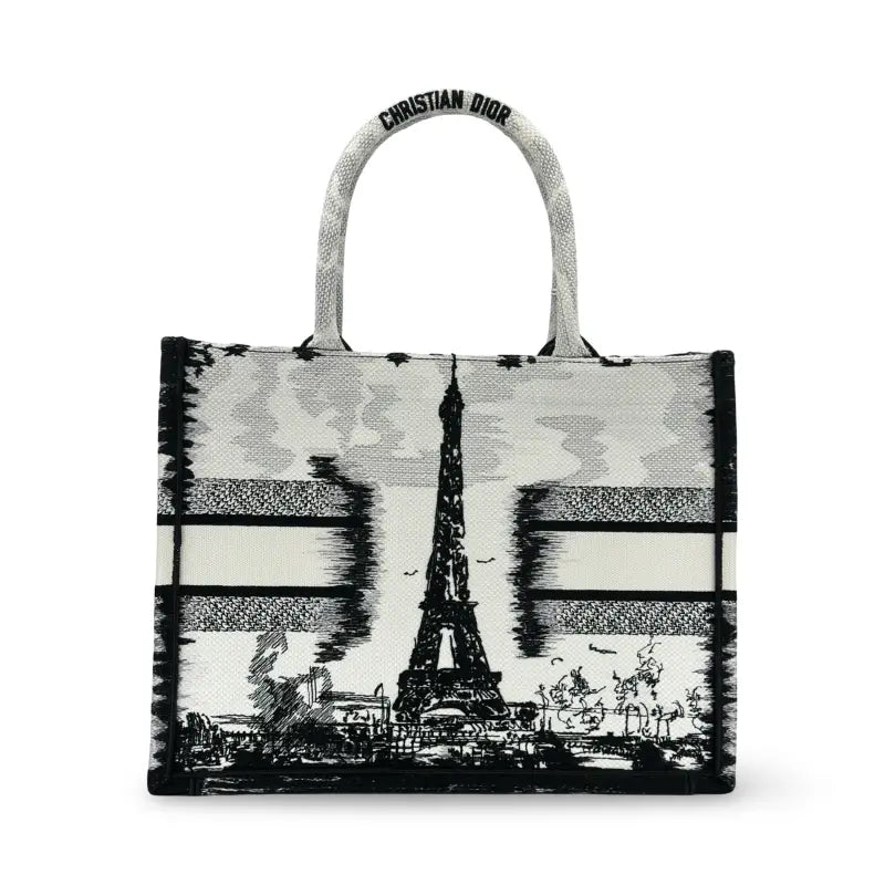 Dior Book Tote Medium | White & Black Embroidered Canvas | NEW