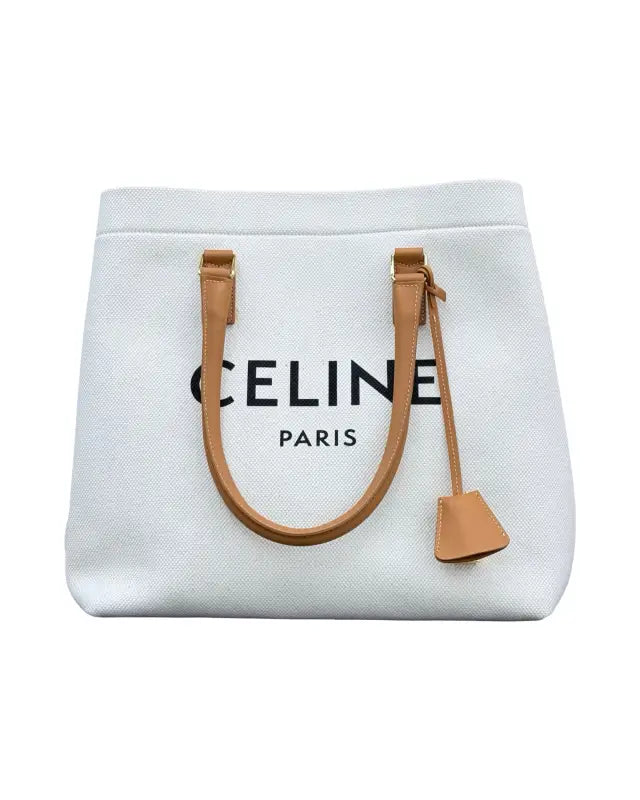 Celine Canvas Tote | Beige with Black Logo | Leather Handles | PRE-OWNED MINT