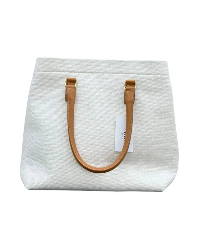 Celine Canvas Tote | Beige with Black Logo | Leather Handles | PRE-OWNED MINT