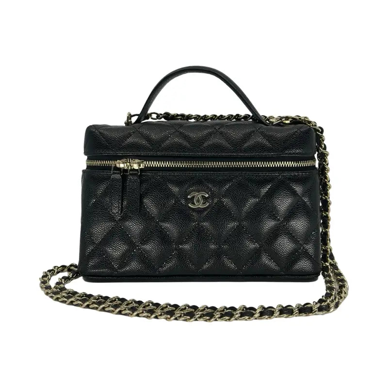 Chanel 25C Top Handle Vanity Bag | Black Caviar Leather | Gold Hardware | New Full Set