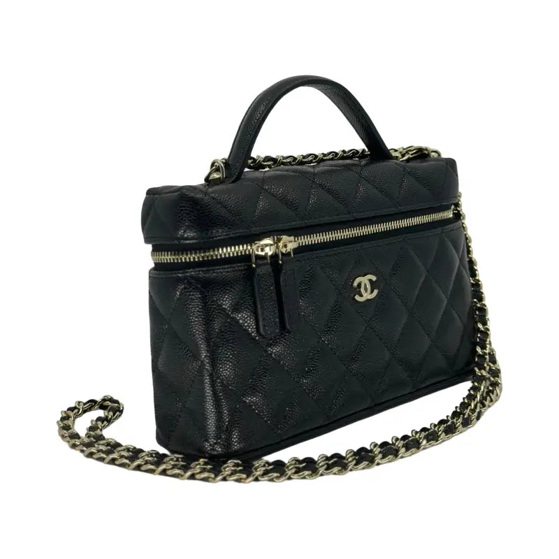 Chanel 25C Top Handle Vanity Bag | Black Caviar Leather | Gold Hardware | New Full Set