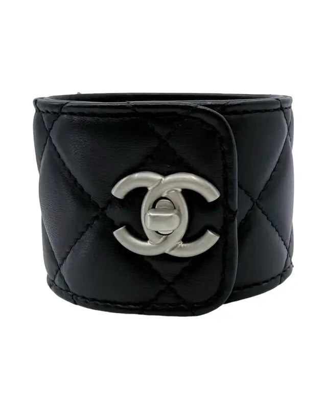 Chanel Black Leather Cuff – Silver Turn-Lock Closure (Pre-Owned Mint)