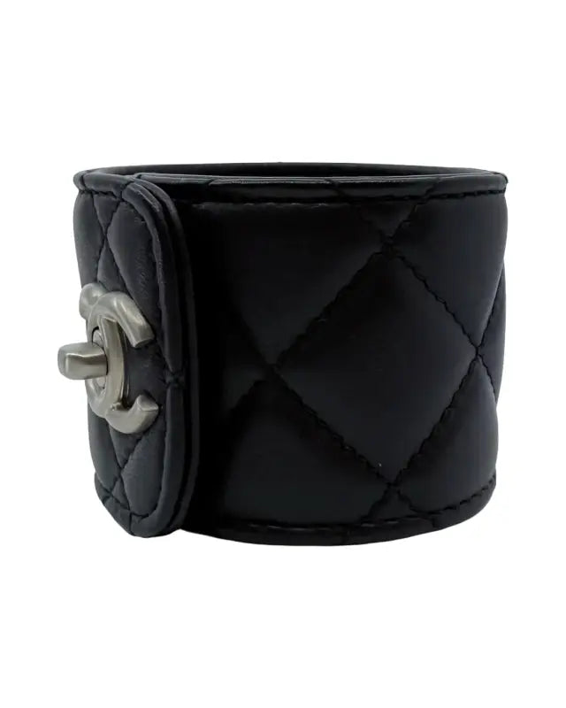 Chanel Black Leather Cuff – Silver Turn-Lock Closure (Pre-Owned Mint)