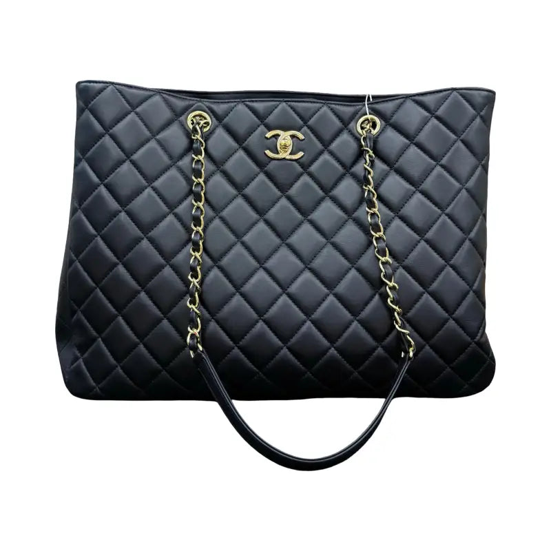 Chanel Large Shopping Tote | Smooth Calfskin Quilted Leather | Black | PRE-OWNED EXCELLENT