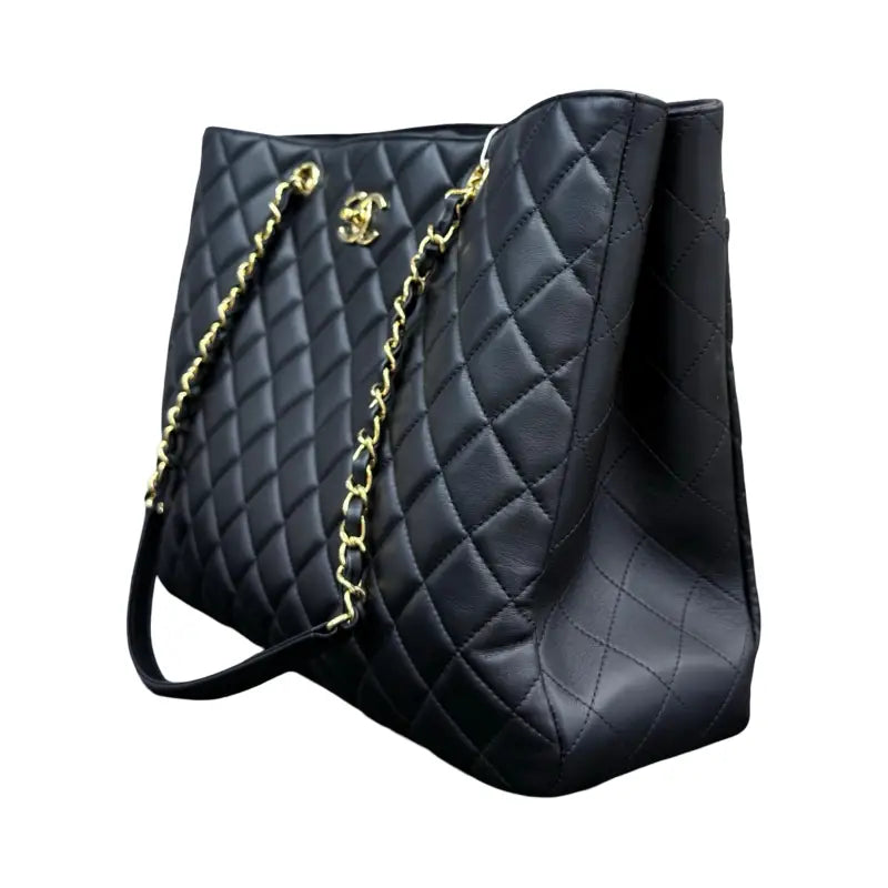 Chanel Large Shopping Tote | Smooth Calfskin Quilted Leather | Black | PRE-OWNED EXCELLENT
