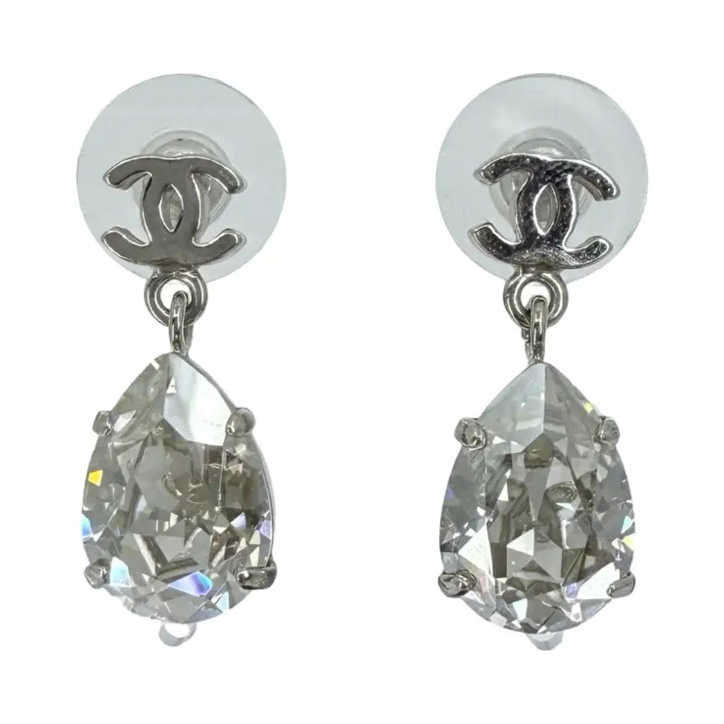 Chanel Earrings | Logo with Water Drop Crystal | Pre-Owned