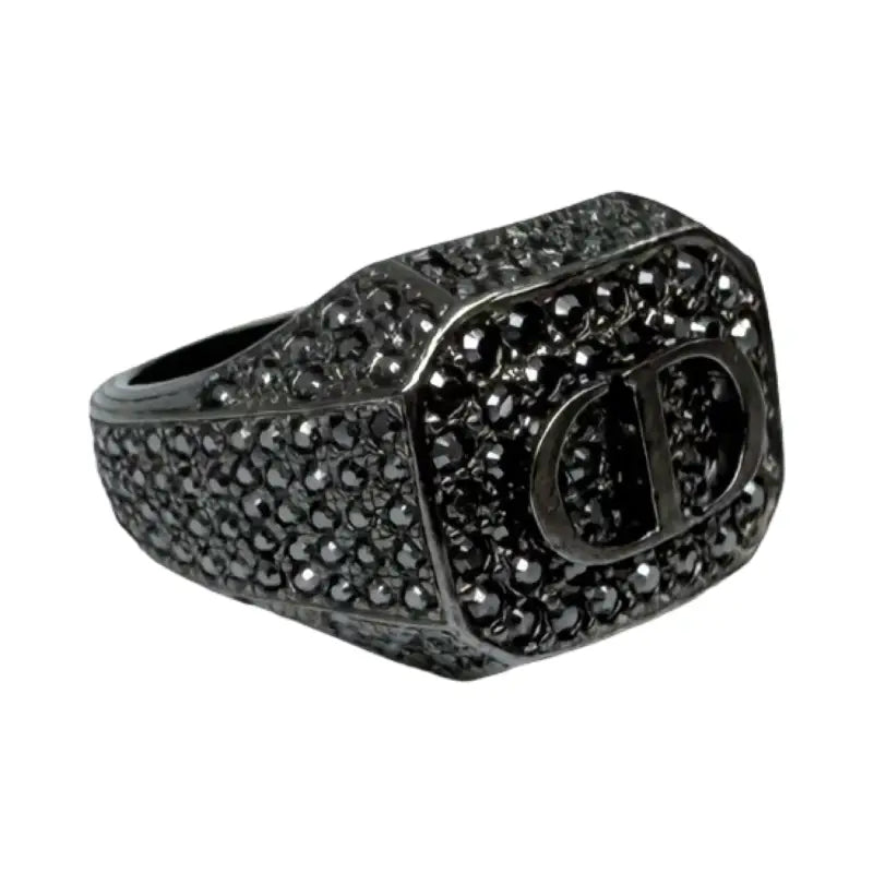 Dior CD Logo Ring | Black Crystal | Black-Tone Costume Jewelry | PRE-OWNED EXCELLENT