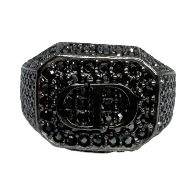 Dior CD Logo Ring | Black Crystal | Black-Tone Costume Jewelry | PRE-OWNED EXCELLENT