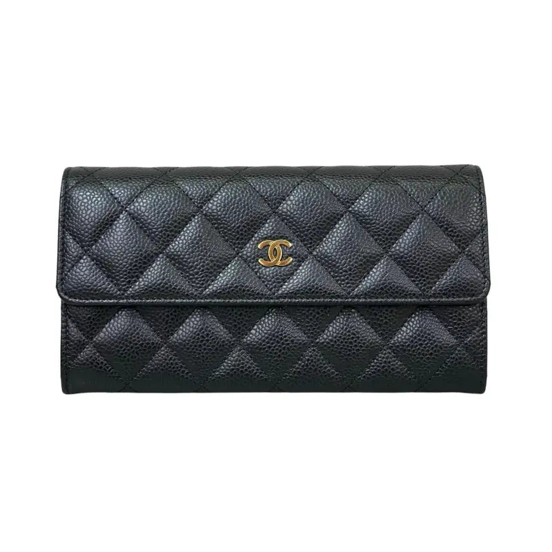 Chanel Classic Flap Open Wallet | Black Caviar Leather | Gold Hardware | Never Worn
