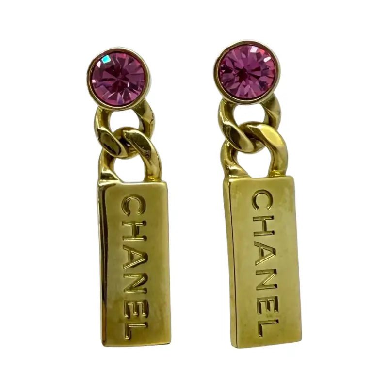 Chanel Earrings | Pink Crystal & Gold Pendant | Pre-Owned - Pink