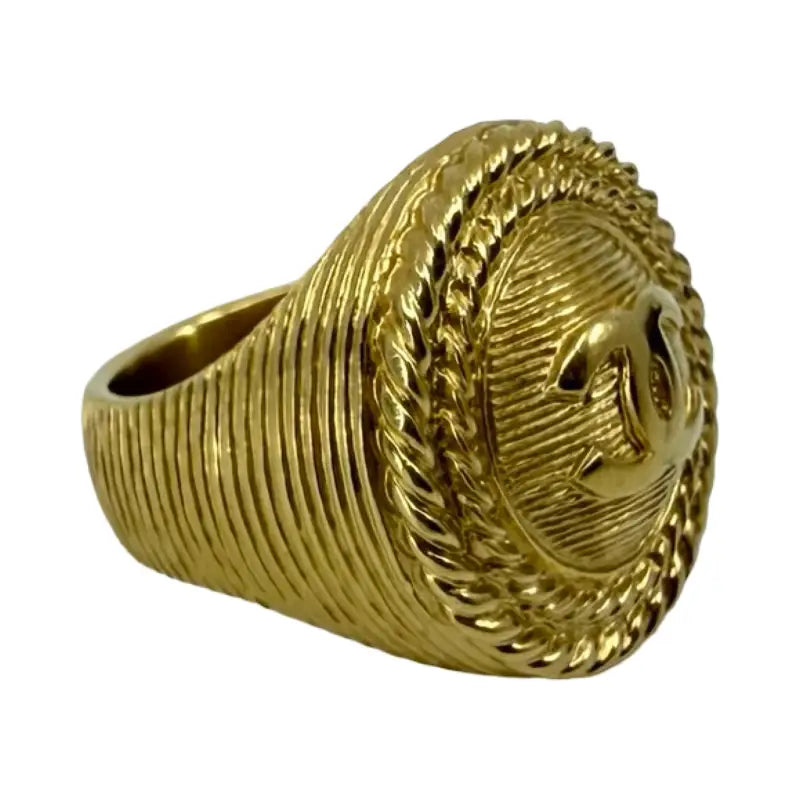 Chanel CC Logo Ring | Gold-Tone Metal | PRE-OWNED EXCELLENT | Full Set