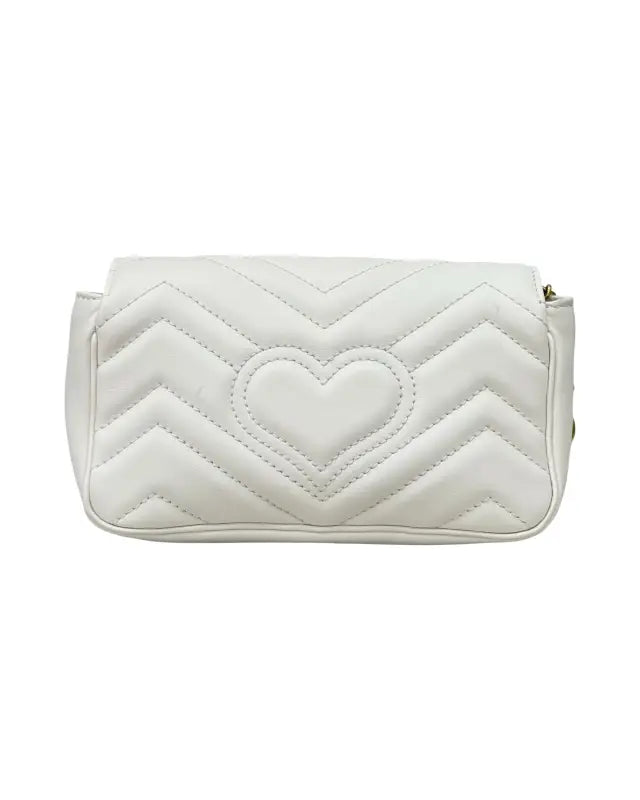 White matelassé calfskin Gucci Super Mini Marmont bag with heart detail and chain strap