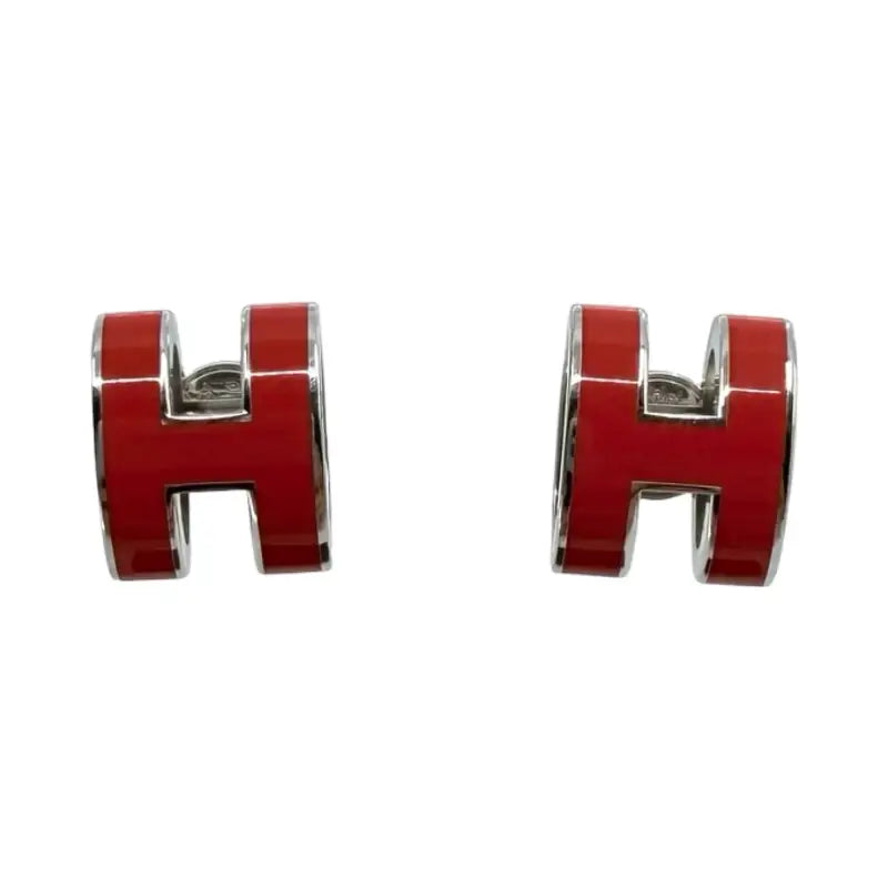 Hermès Pop H Earrings - Red & Silver Pre-Owned Excellent Condition