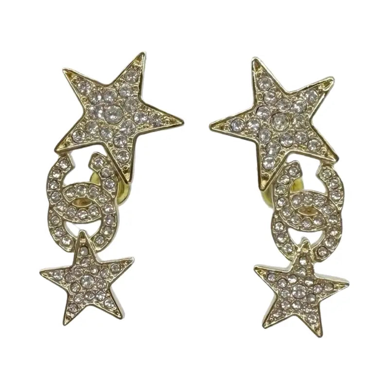 Chanel Earrings | Gold-Tone & Crystal | Logo & Star Design | New